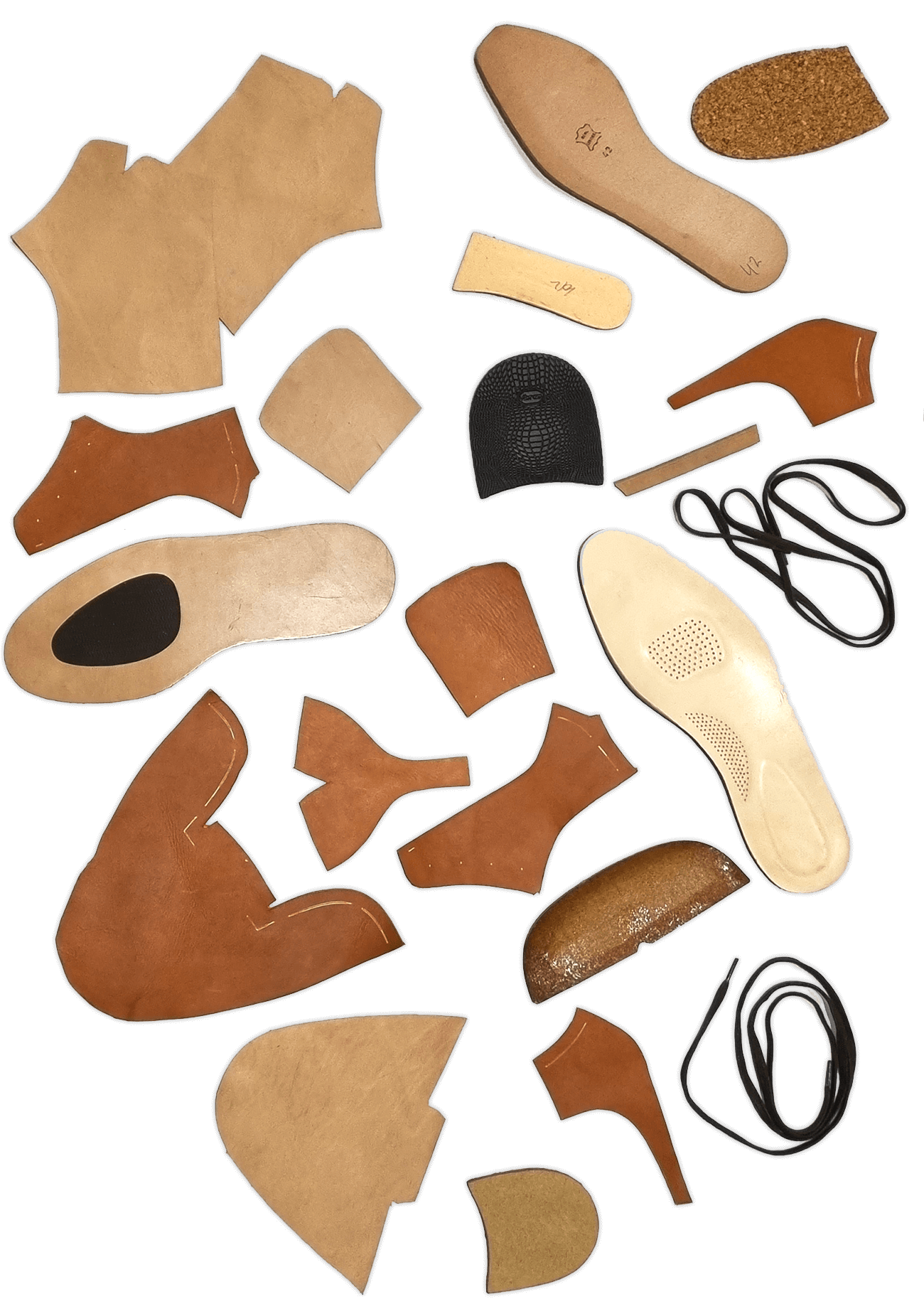 Einzelteile eines rahmengenähten Schuhs